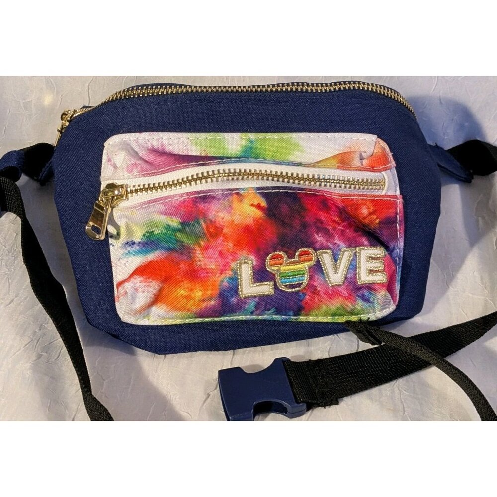 Disney Store Love Waist Bag Mickey Fanny Pack Rainbow Tie Dye Pride Sling Mouse - Picture 11 of 16